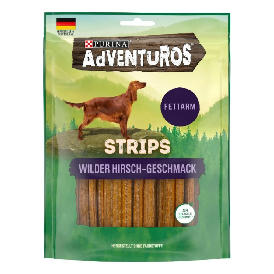 Adventuros Friandises PURINA Strips pour chiens au goût de cerf allégées en matières grasses 6 x 90 g