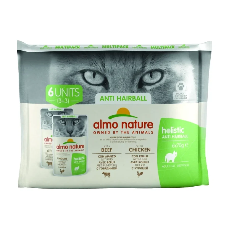 Almo nature Almo Holistic Anti Hairball Multipack 6 x 70 g au bœuf et poulet