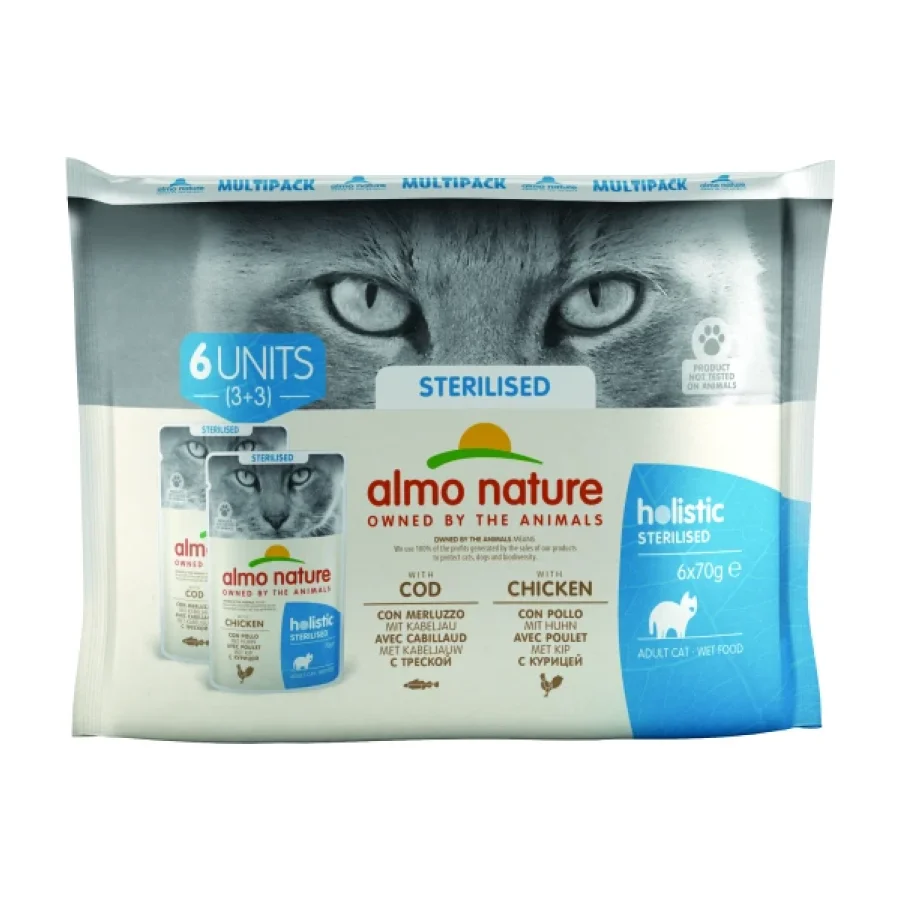 Almo nature Almo Holistic Sterilised Multipack 6 x 70 g au cabillaud et poulet