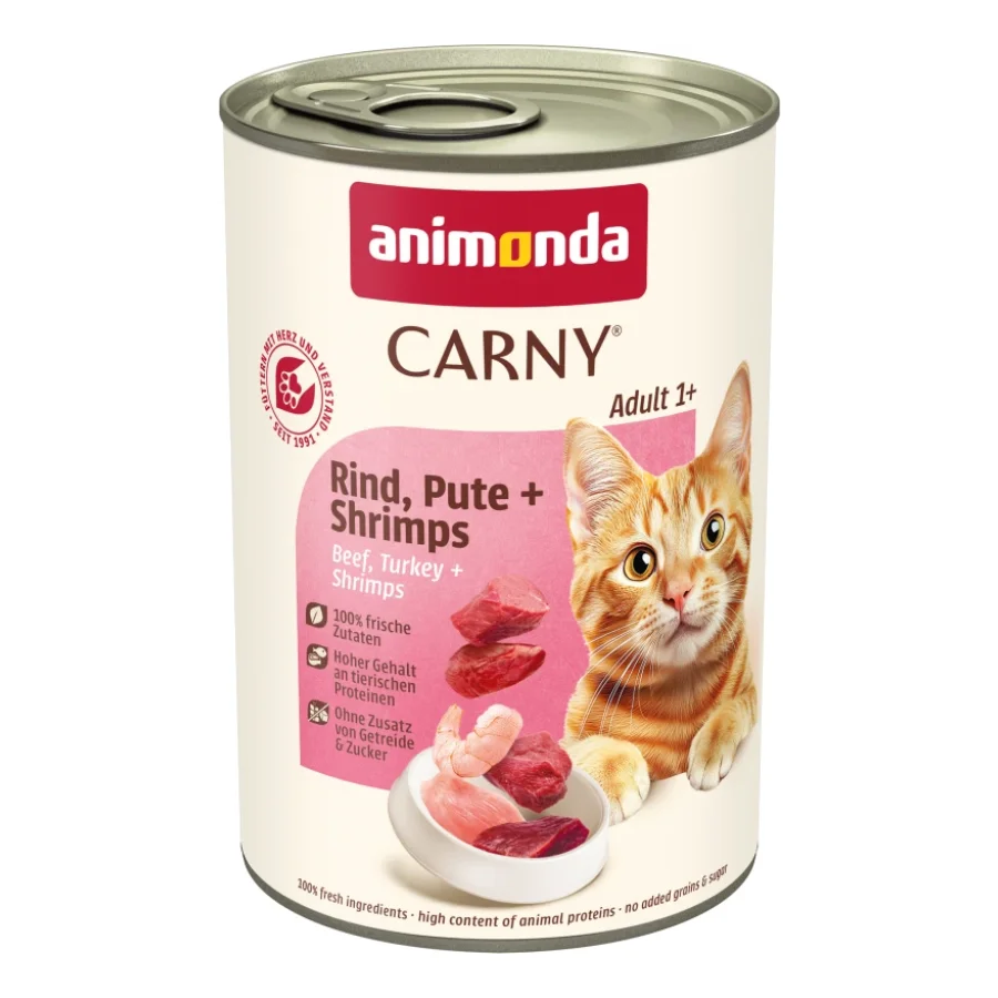 animonda Carny nourriture humide pour chat Adulte 6x400 g Bœuf, dinde et crevettes
