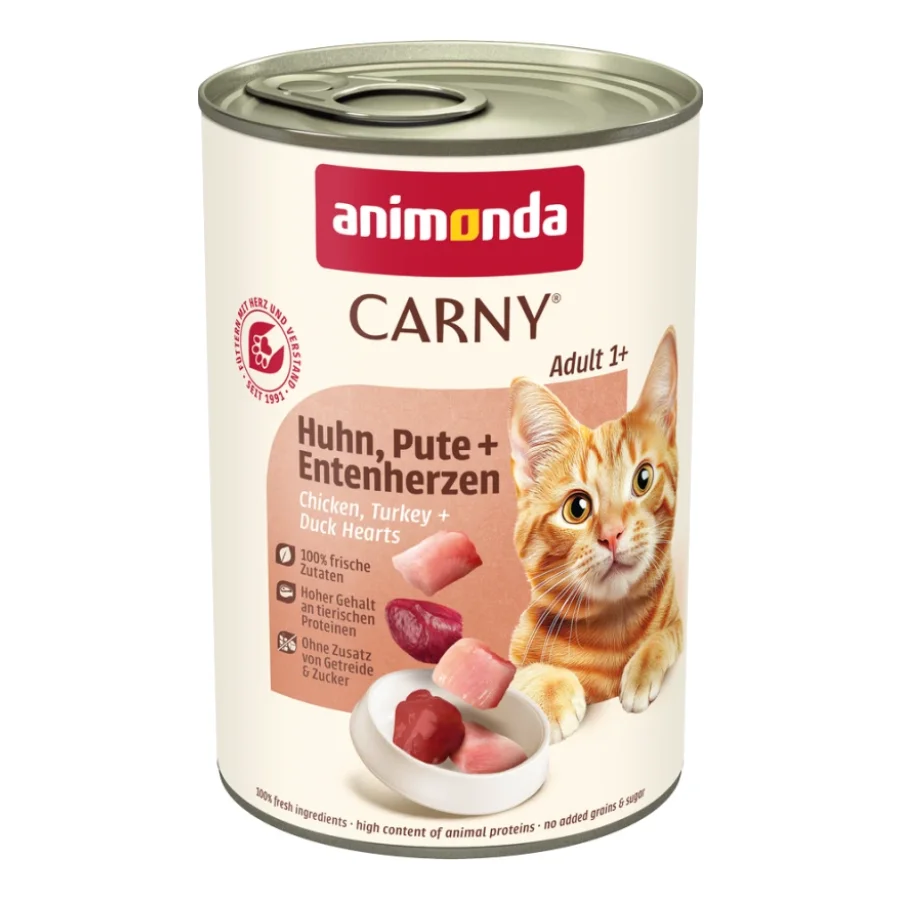 animonda Carny nourriture humide pour chat Adulte 6x400 g Cœurs de poulet, dinde et de canard