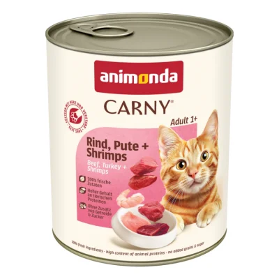 animonda Carny nourriture humide pour chat adulte Bœuf, dinde et crevettes 12x800 g