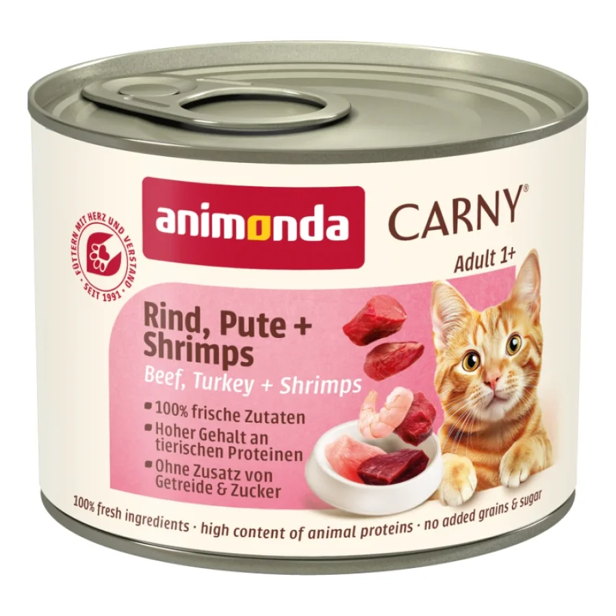 animonda Carny nourriture humide pour chat adulte Bœuf, dinde et crevettes 24x200 g