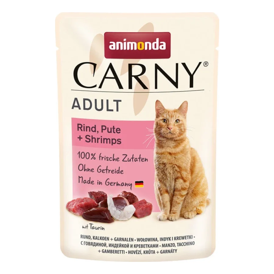 animonda Carny nourriture humide pour chat adulte Bœuf, dinde et crevettes 24x85 g