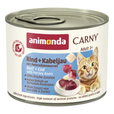 animonda Carny nourriture humide pour chat adulte Bœuf et cabillaud et racine de persil 12x200 g