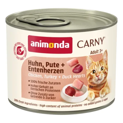 animonda Carny nourriture humide pour chat adulte Cœurs de poulet, dinde et de canard 12x200 g