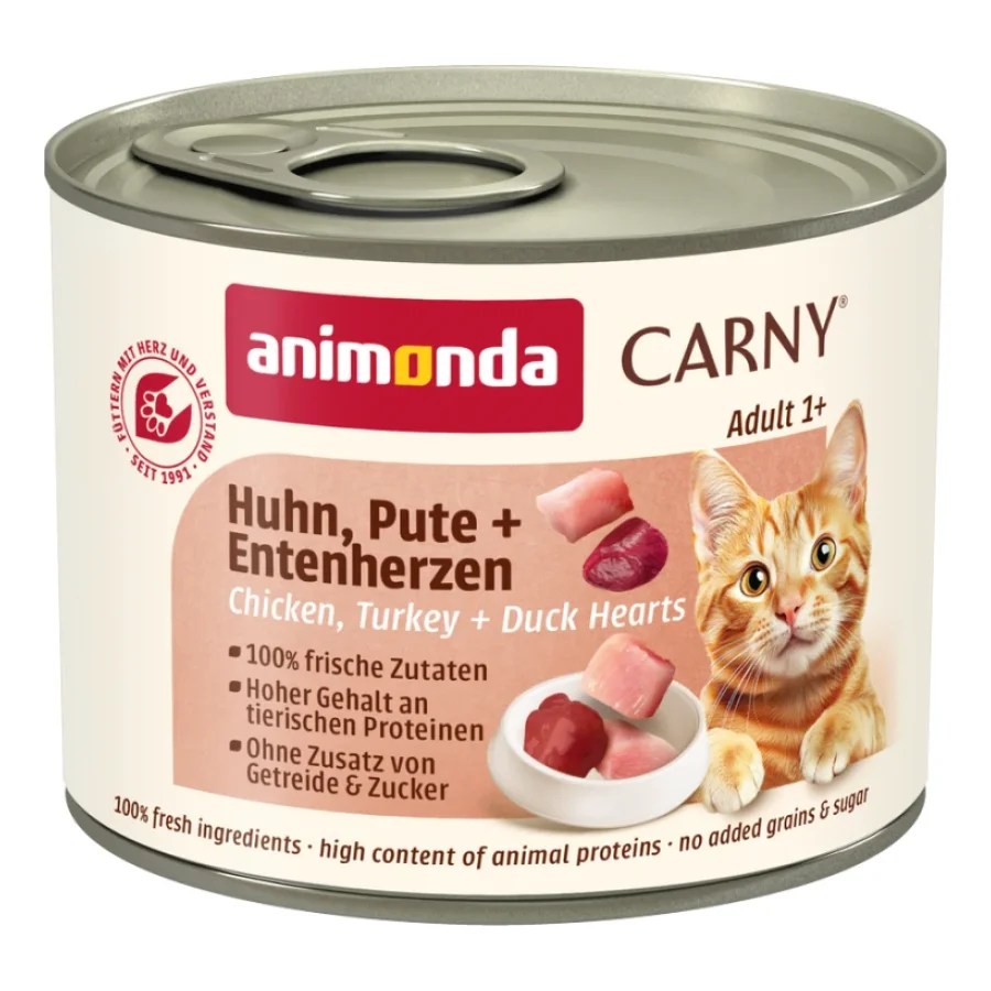 animonda Carny nourriture humide pour chat adulte Cœurs de poulet, dinde et de canard 12x200 g