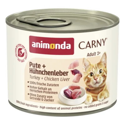 animonda Carny nourriture humide pour chat adulte Dinde et foie de poulet 12x200 g