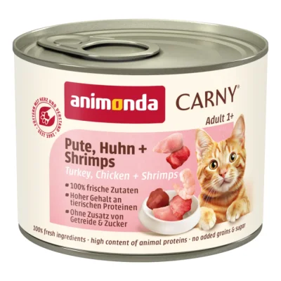 animonda Carny nourriture humide pour chat adulte Dinde, poulet et crevettes 12x200 g