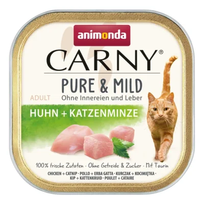 animonda Carny Nourriture humide pour chat Adulte, Pure et Doux 32x100 g Poulet avec herbe-à-chats