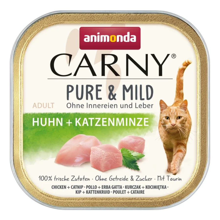 animonda Carny Nourriture humide pour chat Adulte, Pure et Doux 32x100 g Poulet avec herbe-à-chats