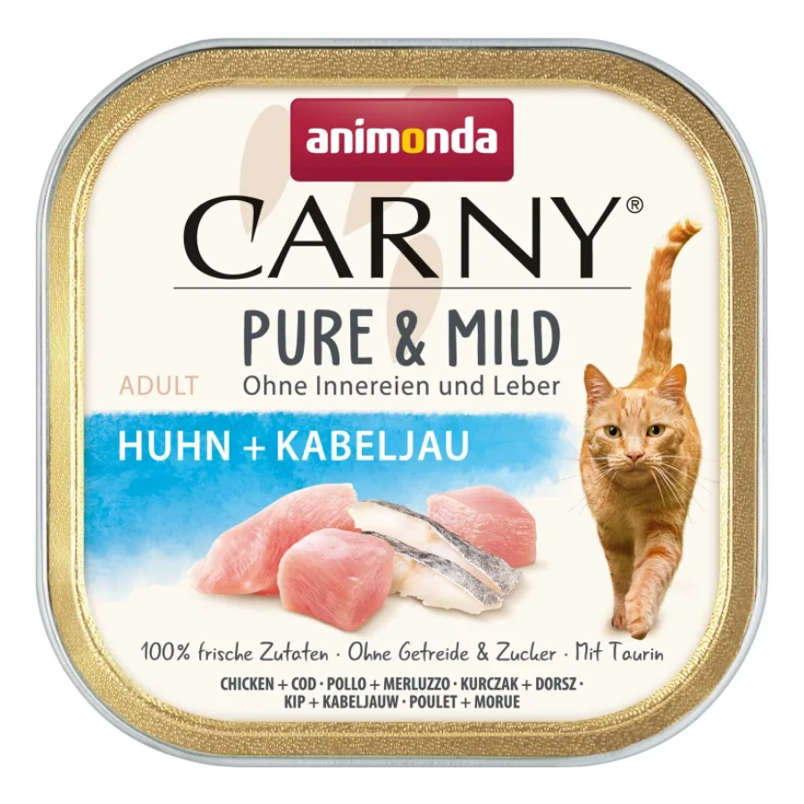 animonda Carny Nourriture humide pour chat Adulte, Pure et Doux 32x100 g Poulet, cabillaud