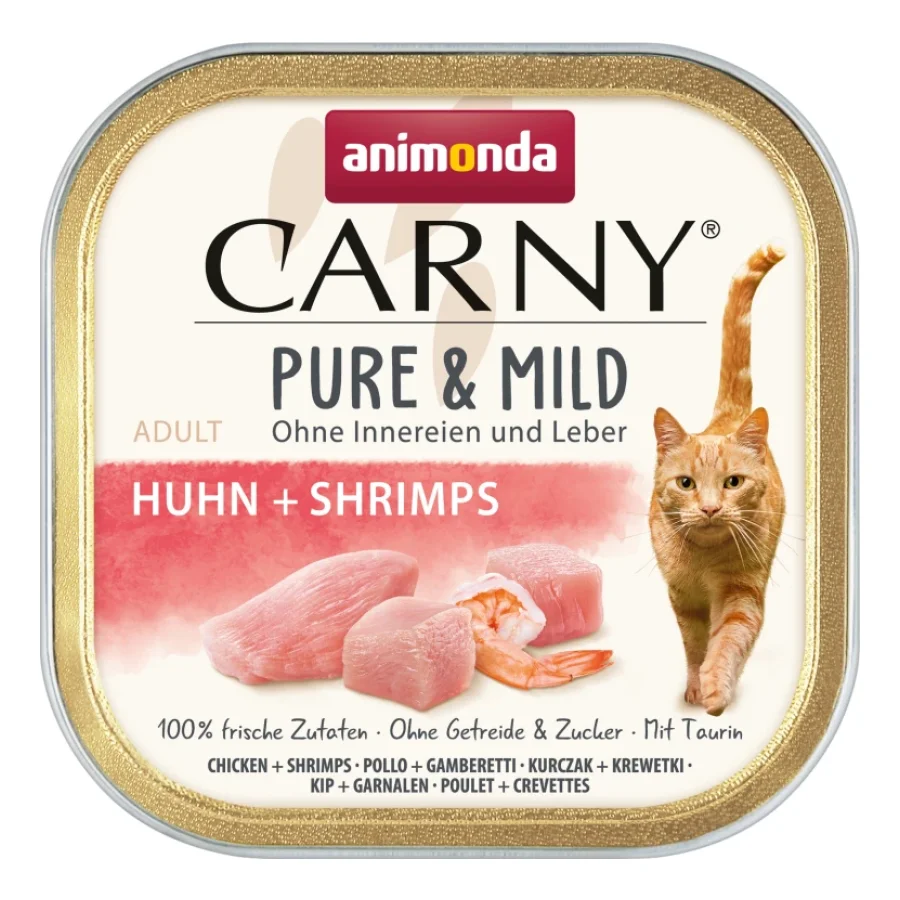 animonda Carny Nourriture humide pour chat Adulte, Pure et Doux 32x100 g poulet et crevettes