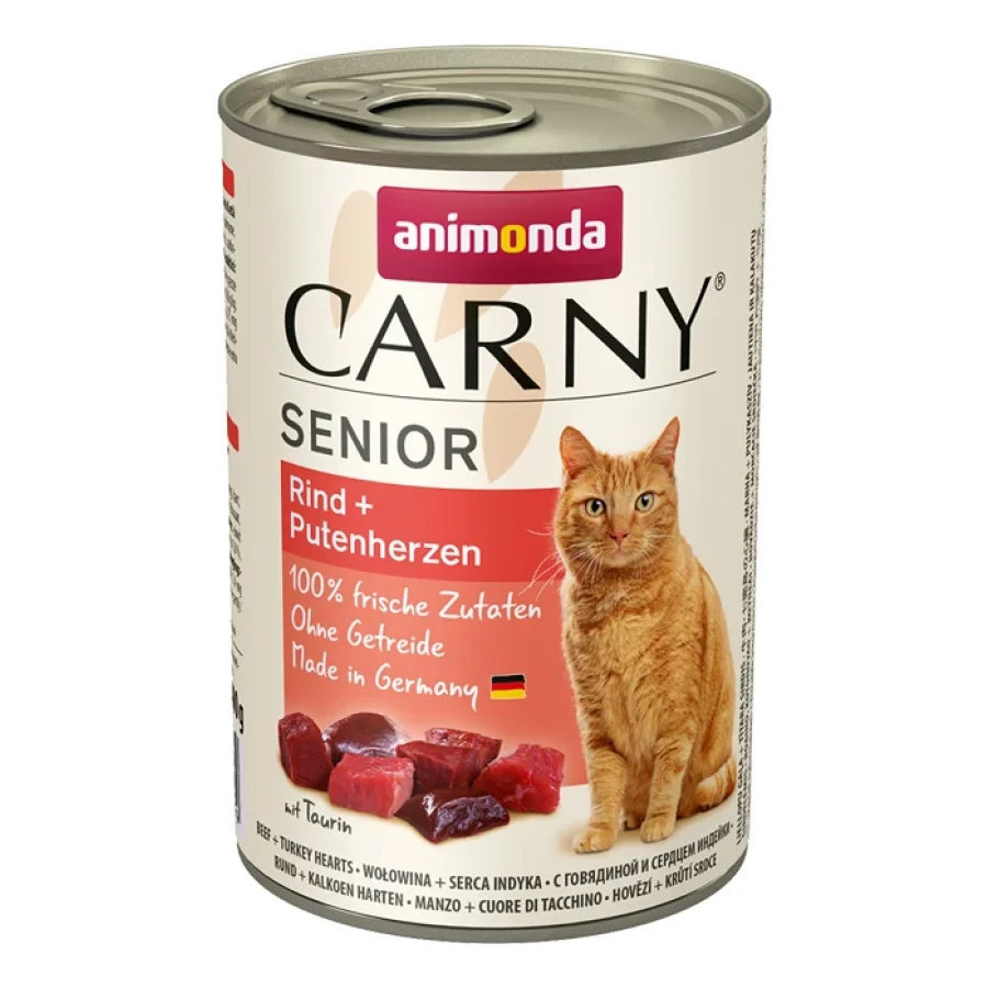 animonda Carny nourriture humide pour chat, Senior Bœuf et cœurs de dinde 6x400 g