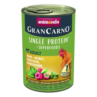animonda GranCarno Single Protein Superfoods Poulet épinard framboise graine courge 24x400 g