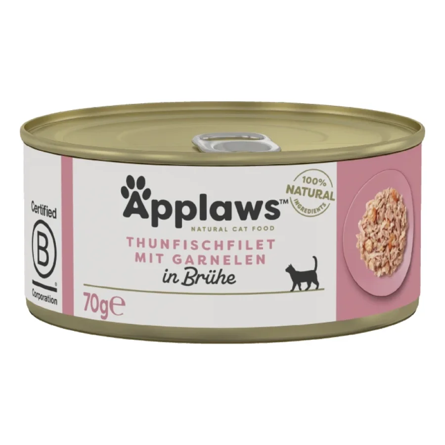 Applaws Nourriture humide chat adulte en bouillon Filet de thon et crevettes 24x70 g