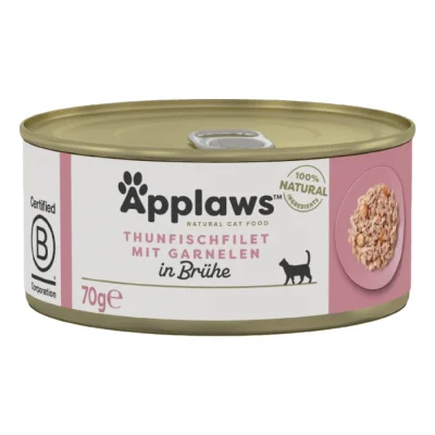 Applaws Nourriture humide chat adulte en bouillon Filet de thon et crevettes 96x70 g