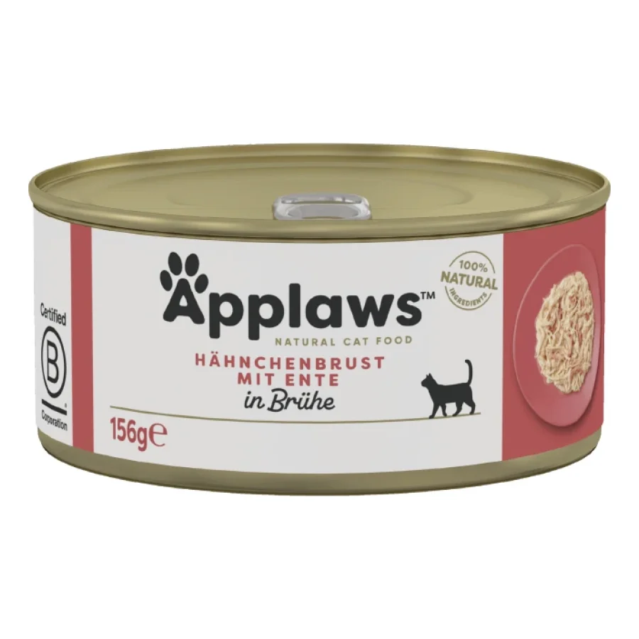Applaws nourriture humide pour chat adulte en bouillon Filet poulet, canard 48x156 g