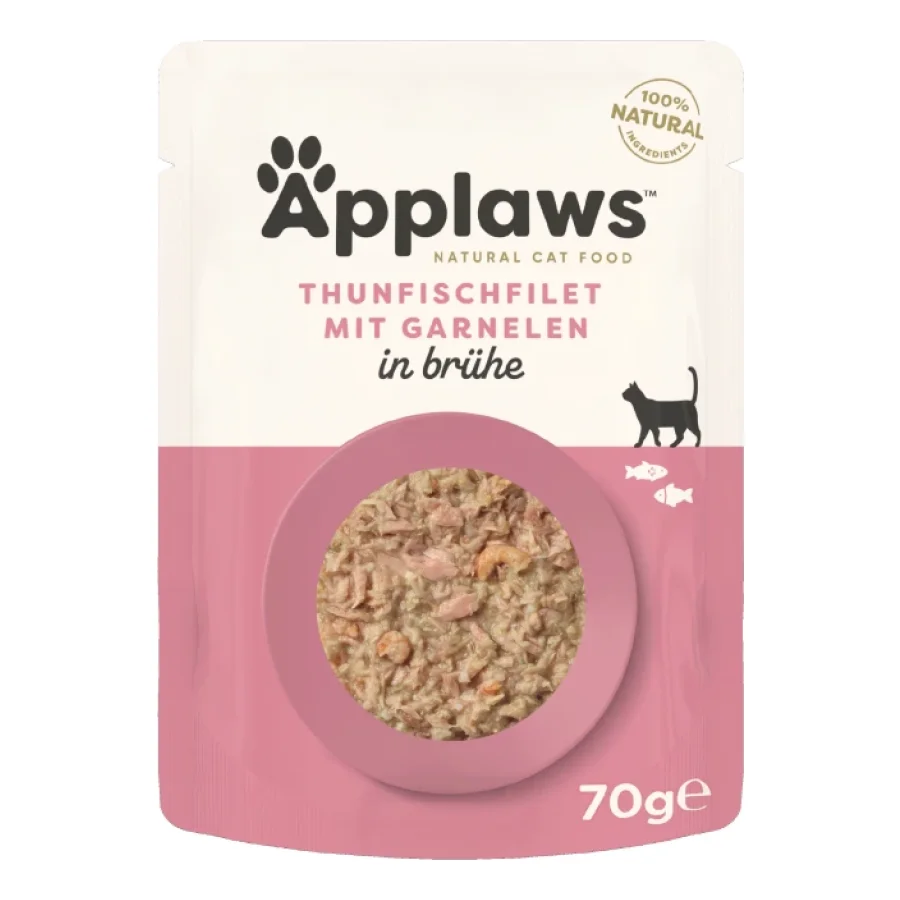 Applaws nourriture humide pour chat adulte Filet de thon & crevettes du Pacifique 48x70 g