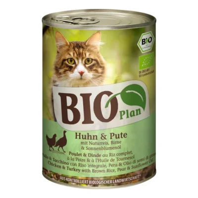 BIOPlan Adult Poulet et dinde au riz complet, à la poire et à l'huile de tournesol 24x400 g