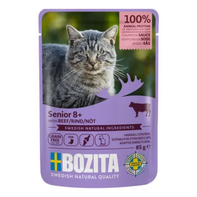 BOZITA Nourriture humide chat Senior 8+ bouchées en sauce 12 x 85 g Bœuf
