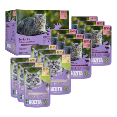 BOZITA Nourriture humide chat Senior 8+ bouchées en sauce 12 x 85 g Mix-Pack