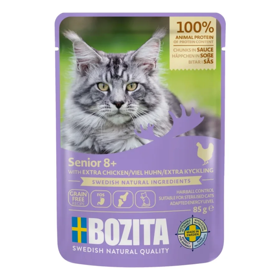 BOZITA Nourriture humide chat Senior 8+ bouchées en sauce 12 x 85 g Poulet