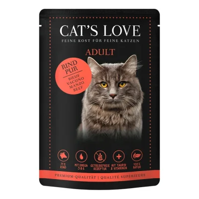 CAT'S LOVE Amour de Chat Nourriture Humide Chat Adulte en Gelée Classic Bœuf Pur à l’huile de carthame et aux pissenlits 48x85 g
