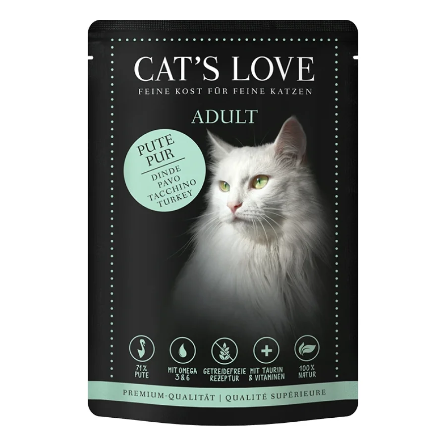 CAT'S LOVE Amour de Chat Nourriture Humide Chat Adulte en Gelée Classic dinde Pur à l’huile de saumon et gamman de chat 48x85 g