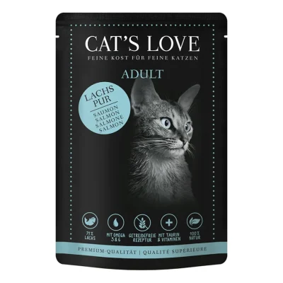 CAT'S LOVE Amour de Chat Nourriture Humide Chat Adulte en Gelée Classic Saumon Pur à l’huile de chardon et au persil 12x85 g