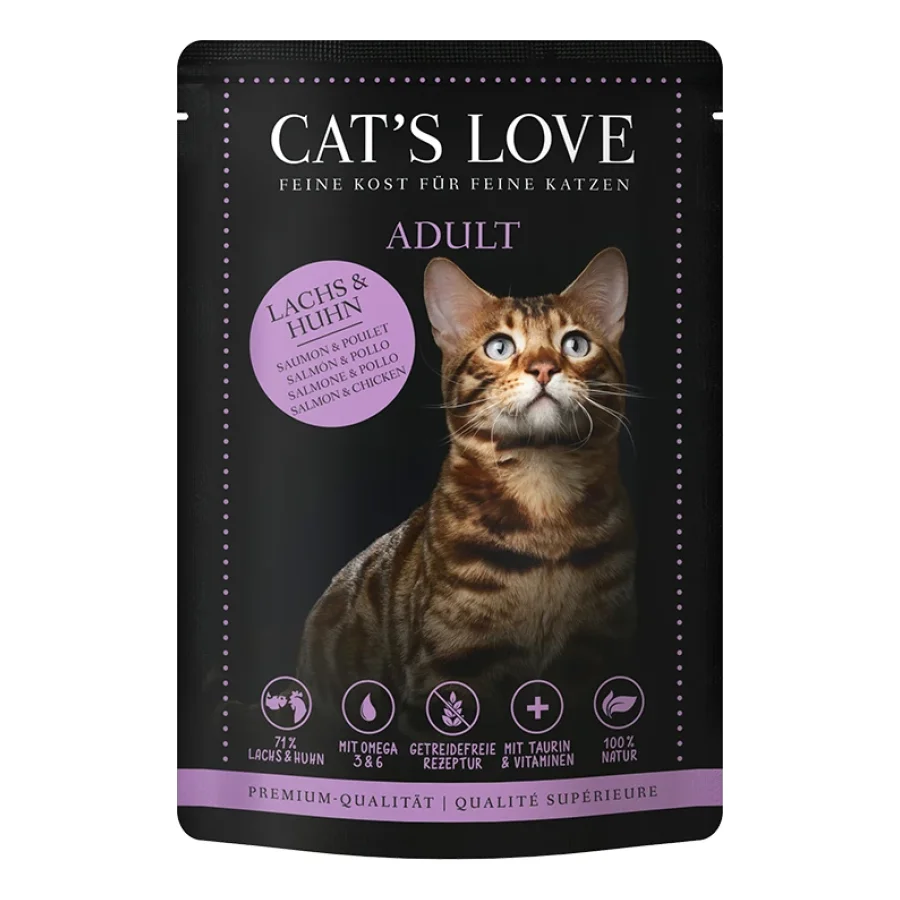 CAT'S LOVE Amour de Chat Nourriture Humide Chat Adulte en Gelée Saumon et poulet 24x85 g