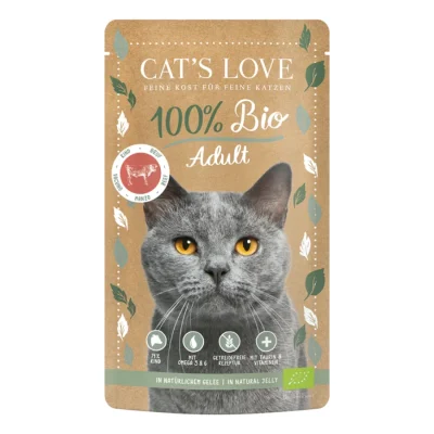 CAT'S LOVE Nourriture humide bio chat adulte en gelée Bœuf 12x100 g