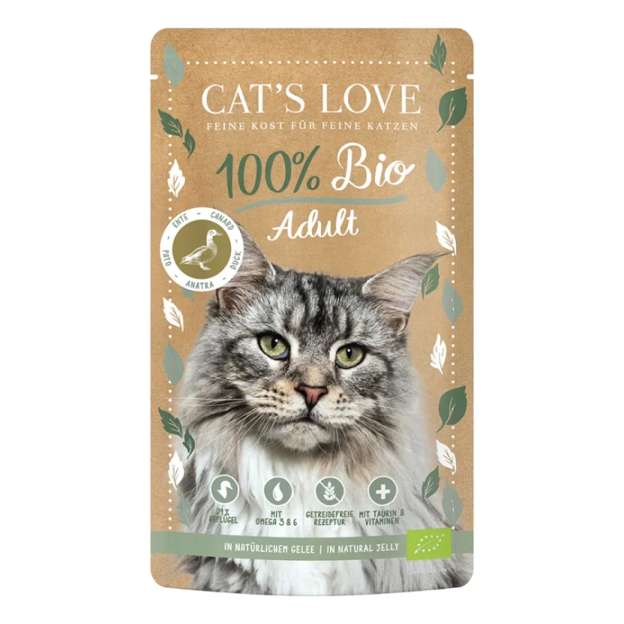 CAT'S LOVE Nourriture humide bio chat adulte en gelée Canard 24x100 g