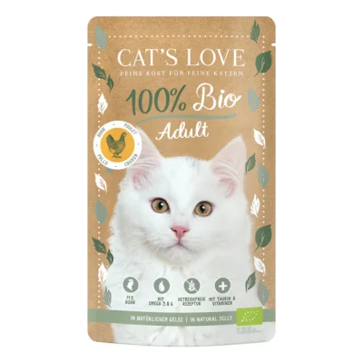 CAT'S LOVE Nourriture humide bio chat adulte en gelée Poulet 24x100 g