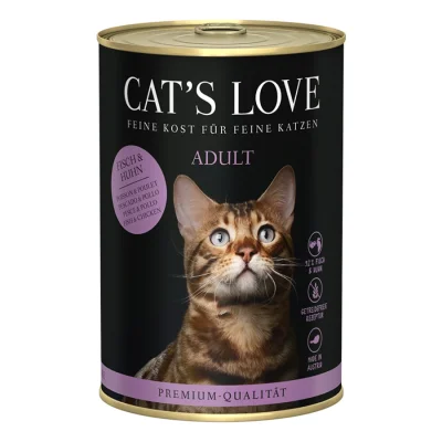 CAT'S LOVE Nourriture humide chat adulte Poulet et poisson 6x400 g