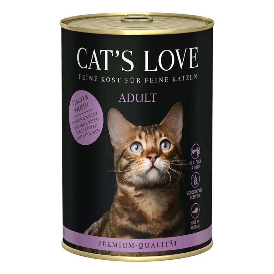 CAT'S LOVE Nourriture humide chat adulte Poulet et poisson 6x400 g