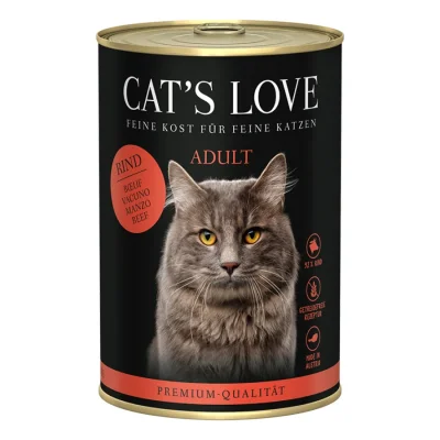 CAT'S LOVE Nourriture humide chat adulte Pur bœuf 24x400 g
