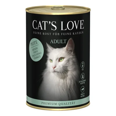 CAT'S LOVE Nourriture humide chat adulte Pure dinde 24x400 g