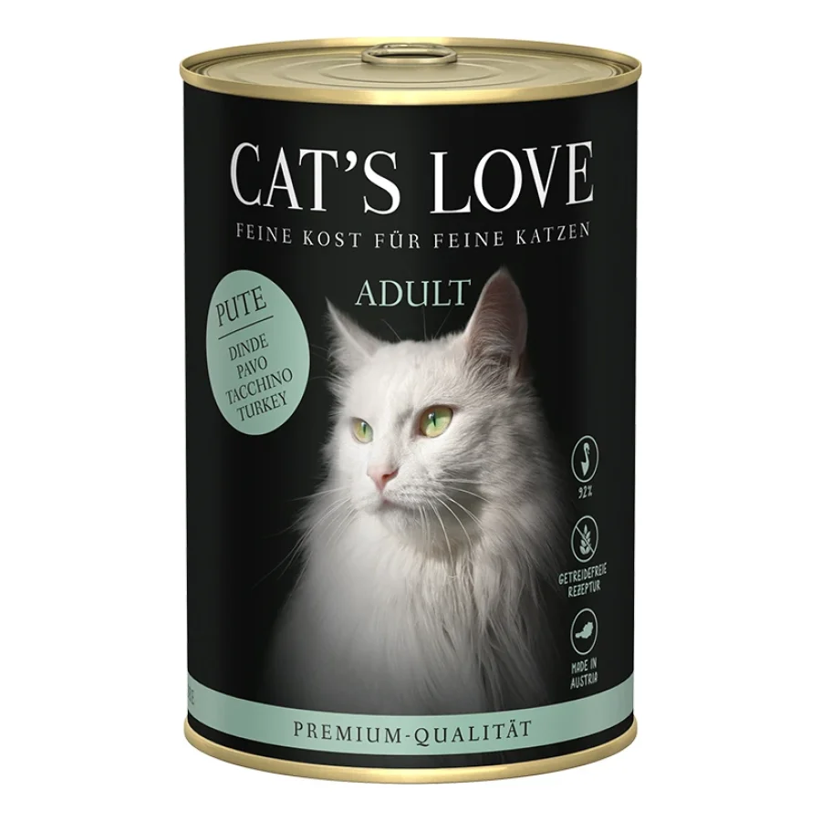 CAT'S LOVE Nourriture humide chat adulte Pure dinde 24x400 g