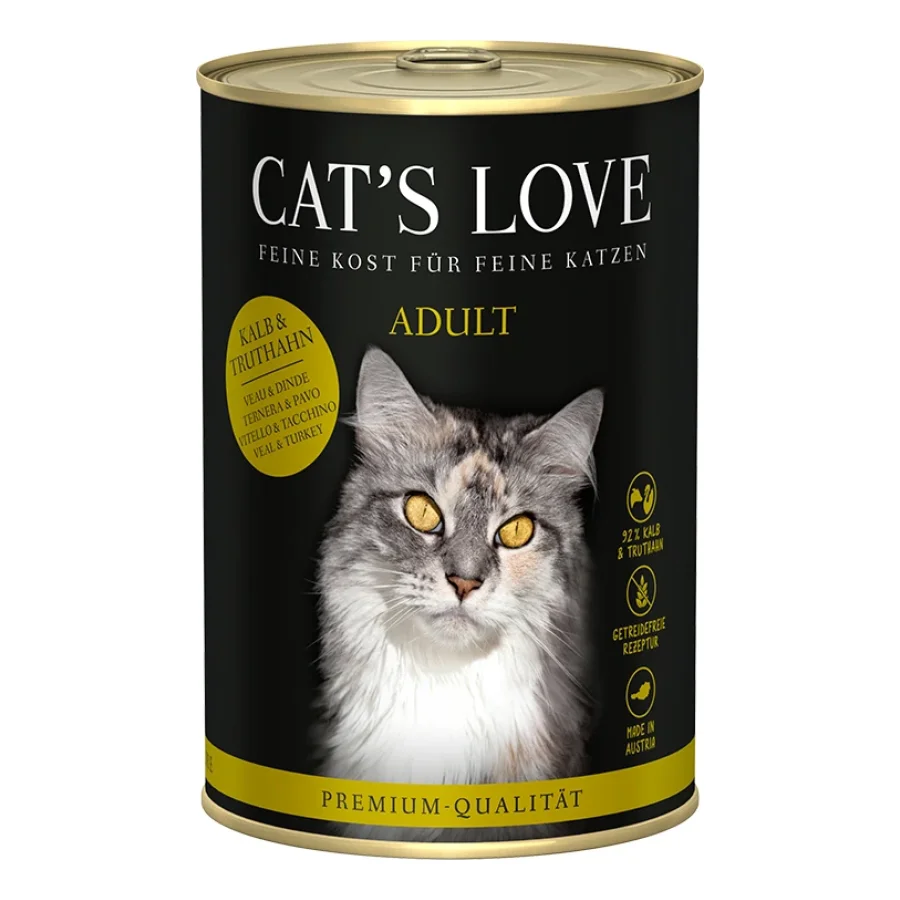 CAT'S LOVE Nourriture humide chat adulte Veau & dinde 6x400 g