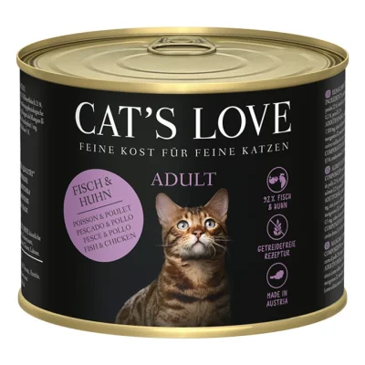 CAT'S LOVE Nourriture humide pour chat adulte Poulet et poisson 12x200 g