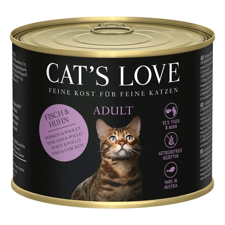 CAT'S LOVE Nourriture humide pour chat adulte Poulet et poisson 12x200 g