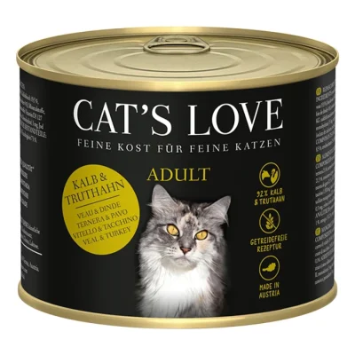 CAT'S LOVE Nourriture humide pour chat adulte Veau & dinde 12x200 g