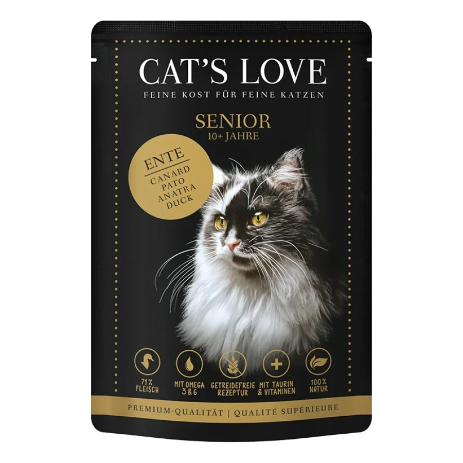 CAT'S LOVE Nourriture humide pour chat senior en gelée Canard 24x85 g