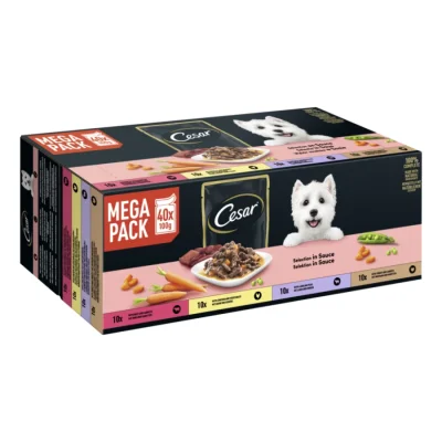 Cesar Mega Pack Sachets-portions Sélection en sauce 4 variétés 40 x 100 g