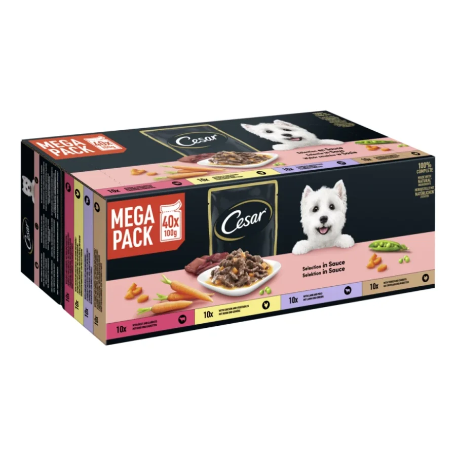 Cesar Mega Pack Sachets-portions Sélection en sauce 4 variétés 40 x 100 g