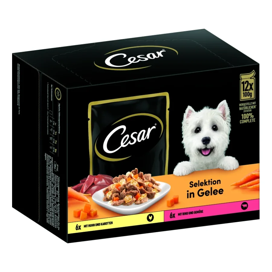Cesar Multipack en gelée à la carotte, au poulet, au bœuf et aux légumes 4 x 12 x 100 g