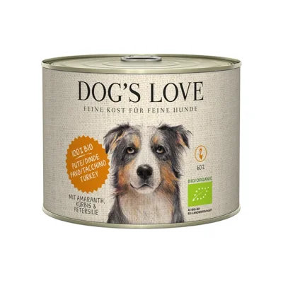 DOG'S LOVE Amour de Chien Nourriture Humide Chien, Adulte, Bio 6x200 g Dinde à l’amarante et au potiron 6x200 g
