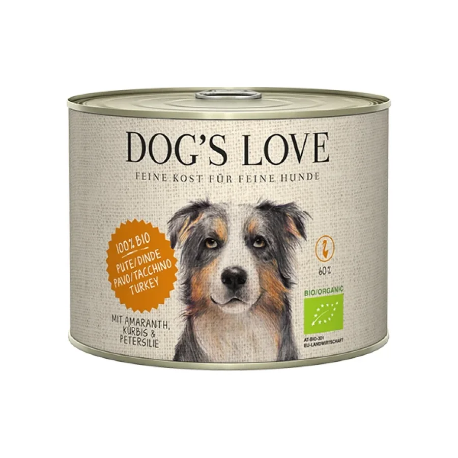 DOG'S LOVE Amour de Chien Nourriture Humide Chien, Adulte, Bio 6x200 g Dinde à l’amarante et au potiron 6x200 g