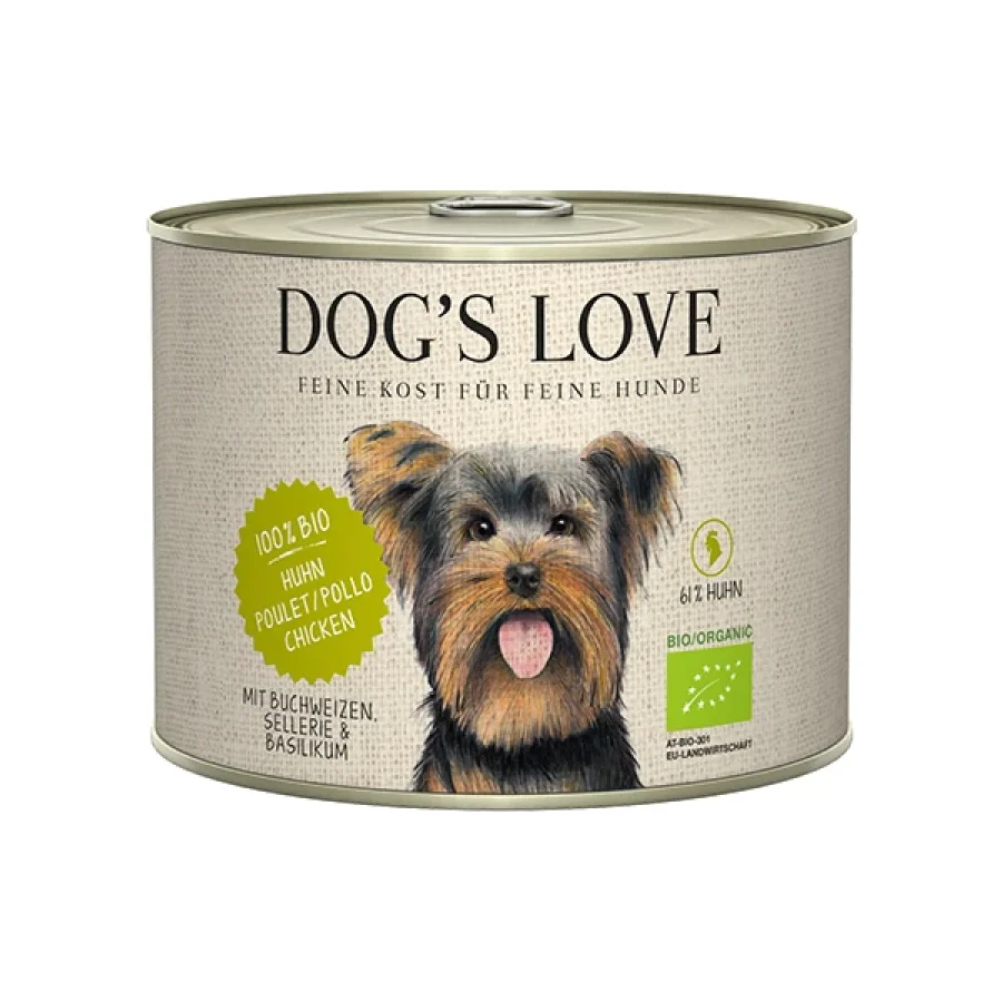 DOG'S LOVE Amour de Chien Nourriture Humide Chien, Adulte, Bio 6x200 g Poulet au sarrasin et au céleri 6x200 g